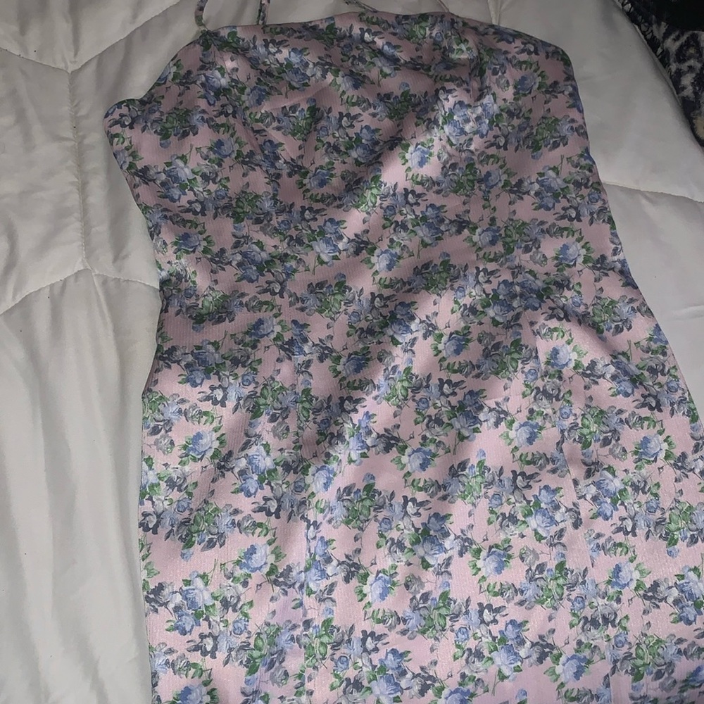 pink and blue floral dress